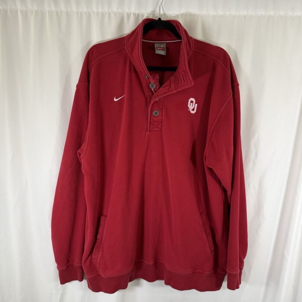 Oklahoma Sooners Nike Team Sweater Men's XL Red 1/4 Button Pockets